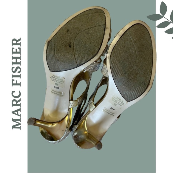 Marc Fisher Gold Glitter Strappy Heeled Sandal Size 8.5 - Picture 8 of 9